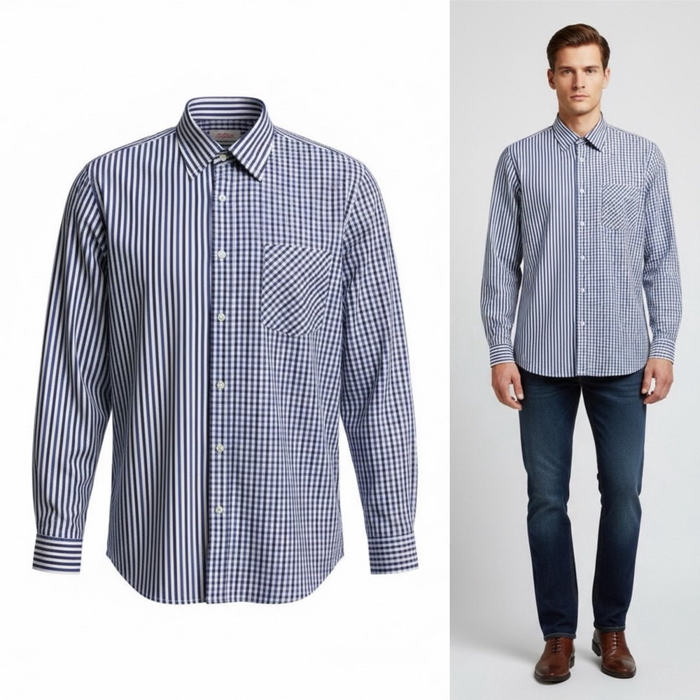 Robert Graham 100% Cotton Mixed-Pattern Button-Down Shirt Navy Blue – Size XL